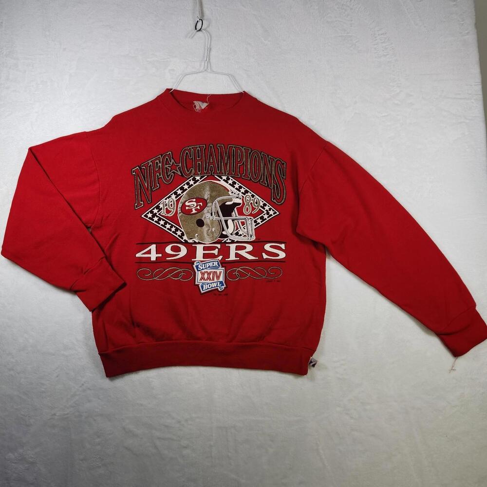 Vtg 1989 Logo 7 San Francisco 49ers NFC Champion Sweatshirt Red Size‎ Large